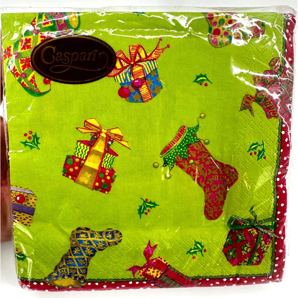 Caspari Festive Stockings Christmas Paper Napkins 20ct Green Katharine Barnwell